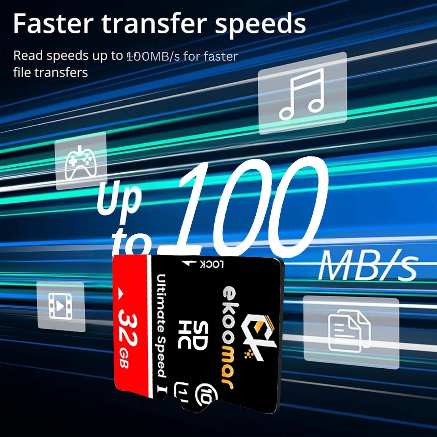 Ekoomar 10, 100MB/s 32GB (Pack 1) Card - Class High-Speed Memory Card with for Digital Camera, Dash Cam, & Video