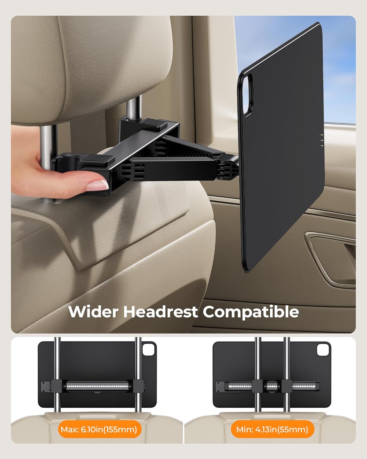 KU XIU 11'' M4 [2024]Only, 2M KUXIU Magnetic Wireless Charging Car Headrest Tablet Holder for iPad Pro Tablet Car Back