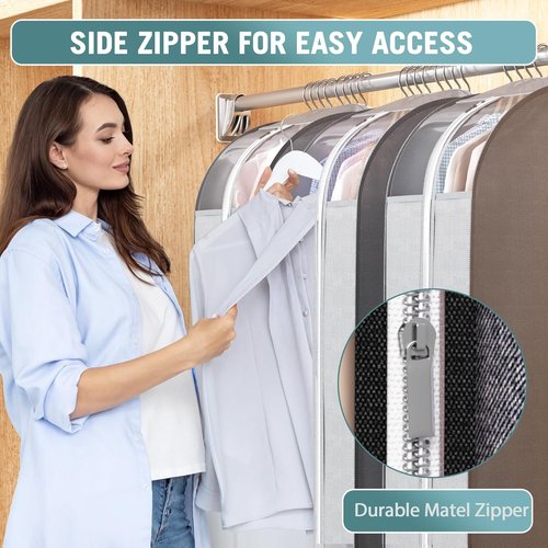Liuoud 40" Gusseted Garment Bags - Clear Window Clothing Covers for Coats, Dresses & Jackets | 3-Pack
