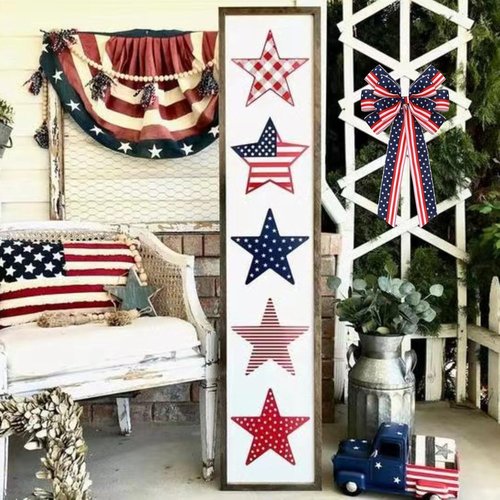 Meseey Extra Large Patriotic Bows - Waterproof American Flag Wreath Decor | 4th of July Red, White & Blue
