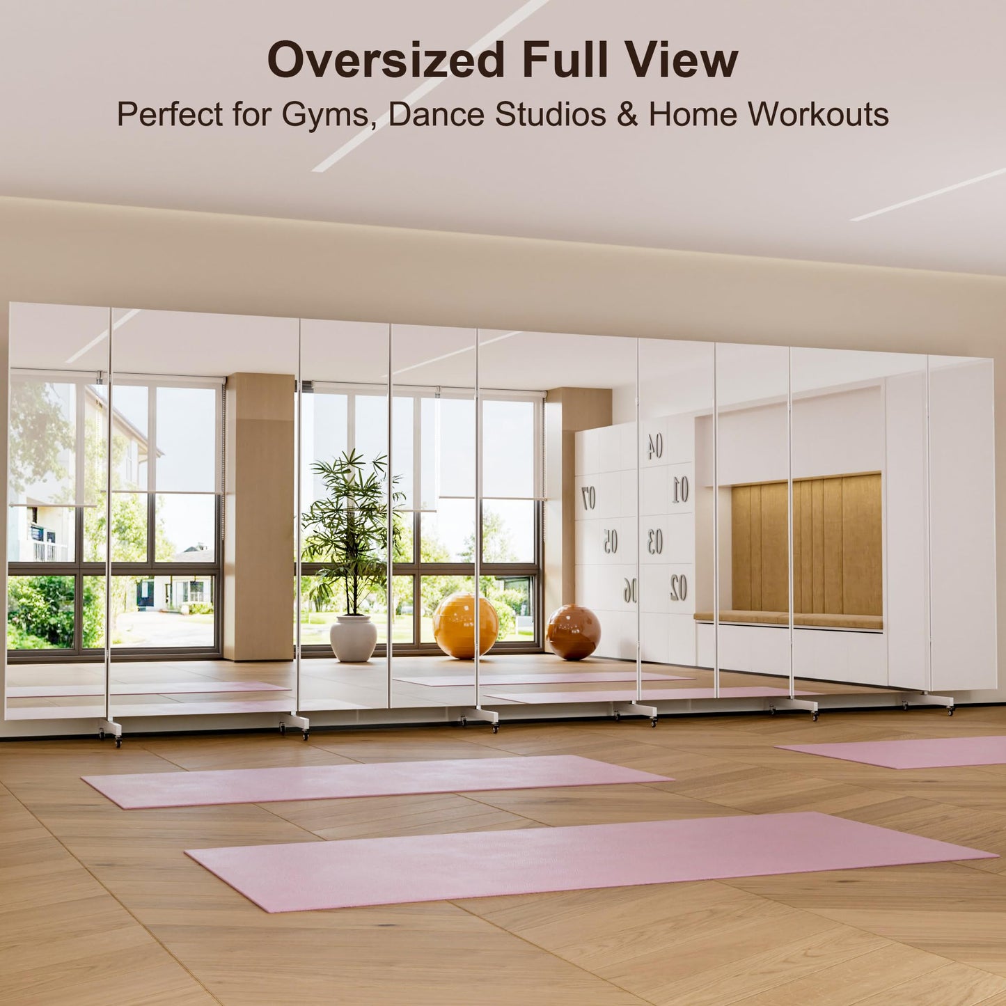 brisafe NanoMirror Non-Glass Ultra-Light Foldable Home Gym on Wheels, 55"x71" Extra Large Full Body Unbreakable Shatterproof Mirror, 360° Swivel for Yoga, Dance, Fitness Studio & Home Gym, Black