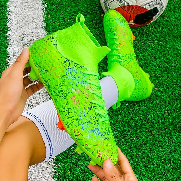 Men's Soccer Shoes High-Top Soccer Cleats Outdoor Breathable Athletic Professional Spikes Youth Boys Football Shoes Unisex