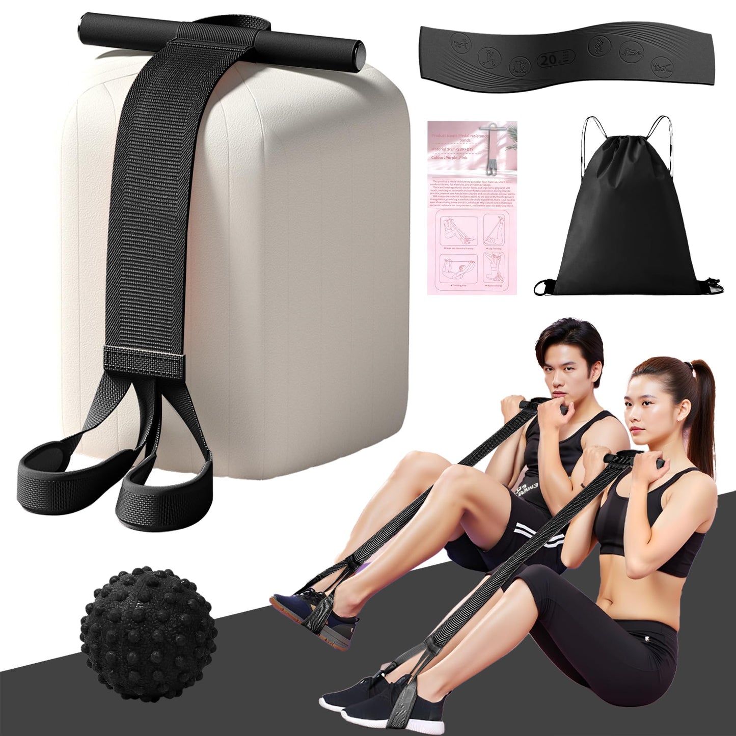 Fabric Resistance Band with Handles Non-Slip Foot Pedal Puller for Women 120lb Full-Body Fitness Band for Strength Muscle Training Workout Equipment for Chest Glutes Leg Arm Core Wrist Ankle