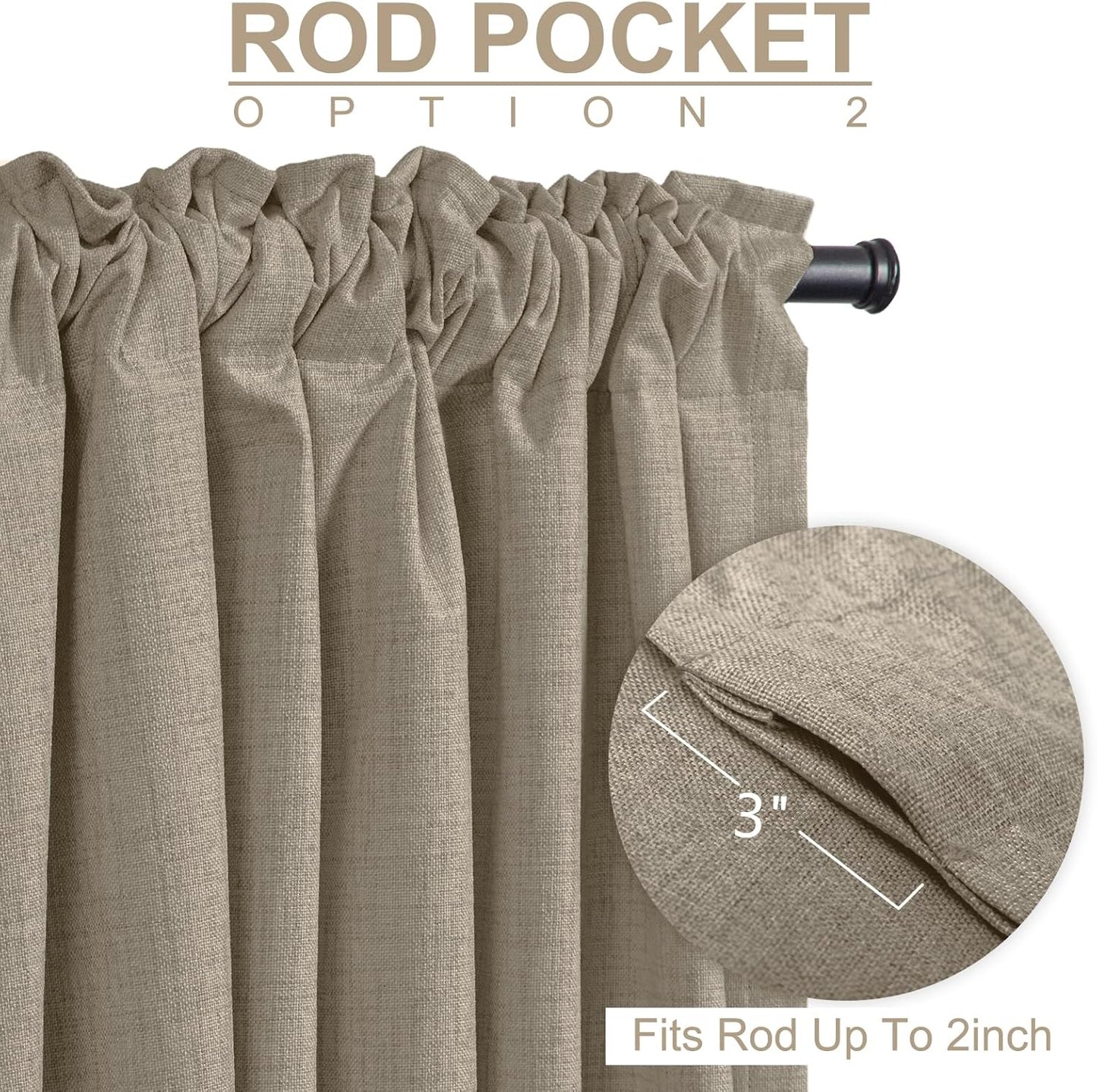 Regine Switzerland Blackout Curtains - 100% Blackout Linen Drapes, Thermal Insulated, 50" W x 102" L, 2 Panels Set
