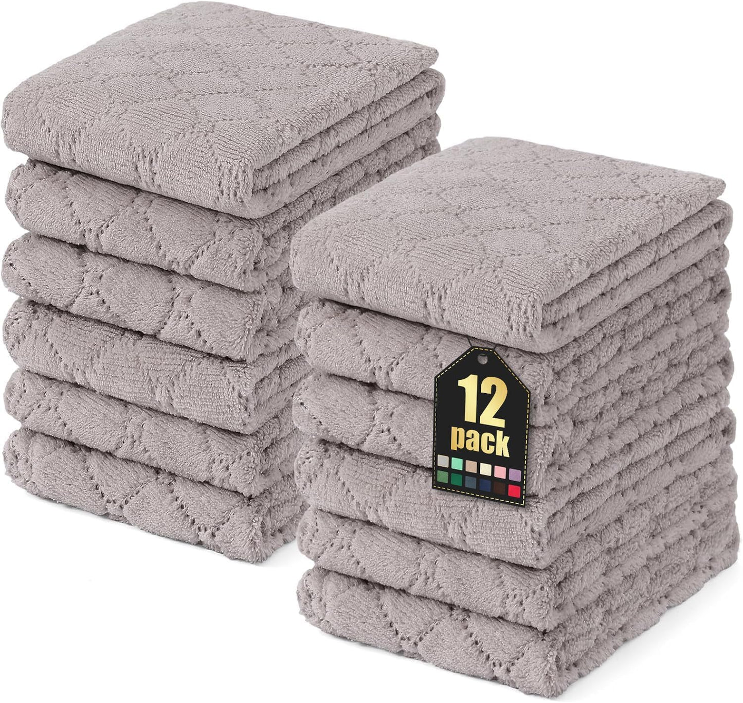 Homaxy 12 Pack Dish Towels for Kitchen (10 x 20 Inches, Grey), Super Soft and Absorbent Coral Velvet Dish Cloths for Washing Dishes, Nonstick Oil Fast Drying Microfiber Cleaning Cloth
