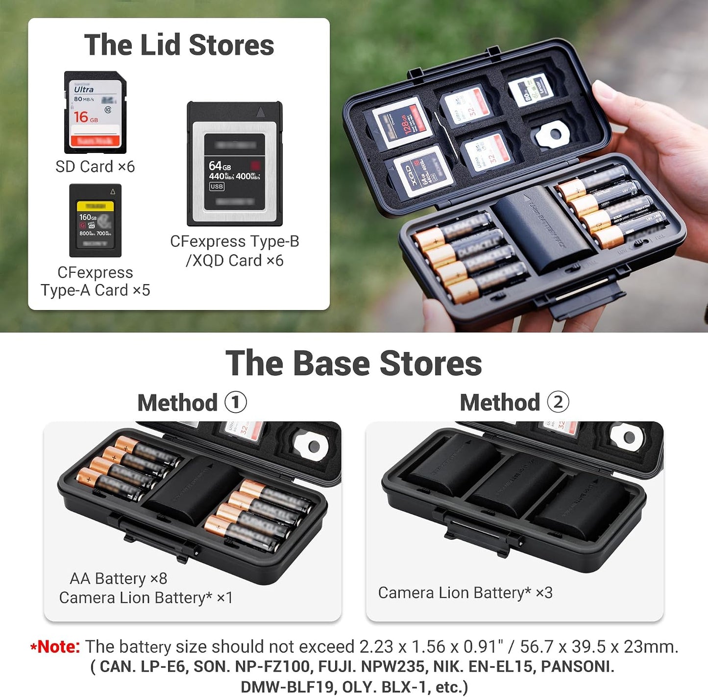 JJC 6 Card,6 Cards,5 Cards,8 Batteries,3 LP-E6 NP-FZ100 NPW235 Multi-Function Camera Battery Memory Card Storage Case