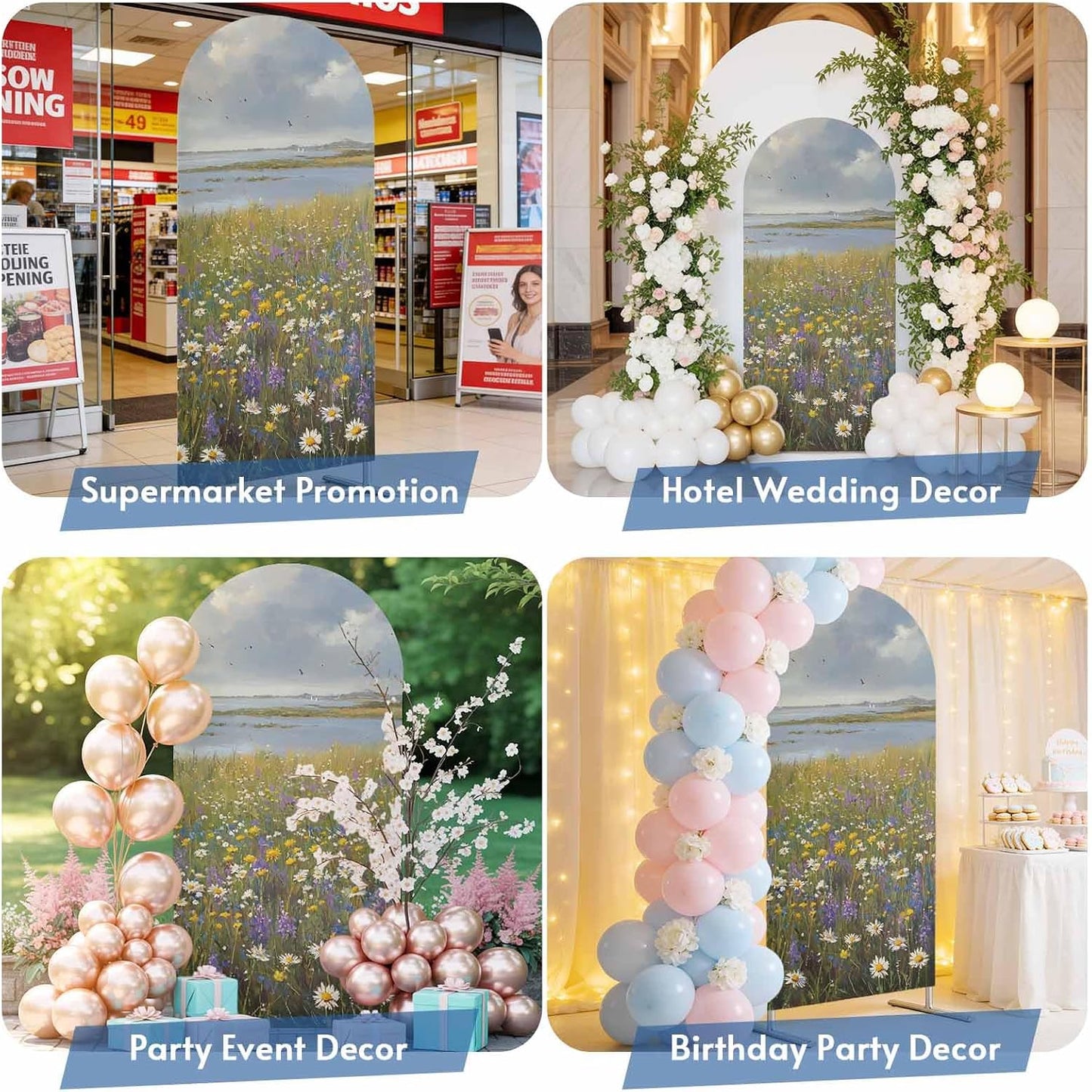 Jnbasdffb 7.2 Spring Floral Wedding Arch Cover,Stretchy Spandex Arch Backdrop Stand Covers FT,Modern Oil Painting
