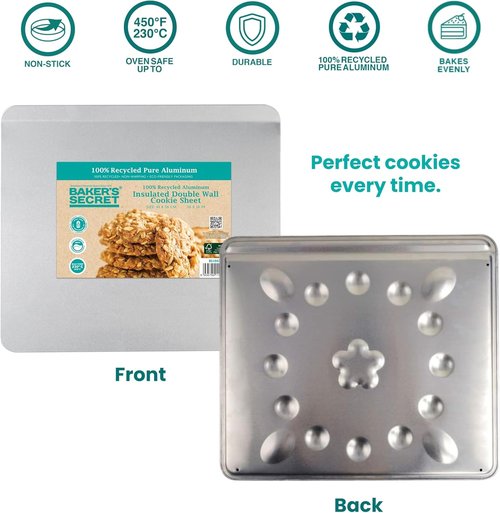 Baker's Secret Cookie Sheet - Pure Aluminum Insulated, Commercial Grade, 16-Inch Extra Thick