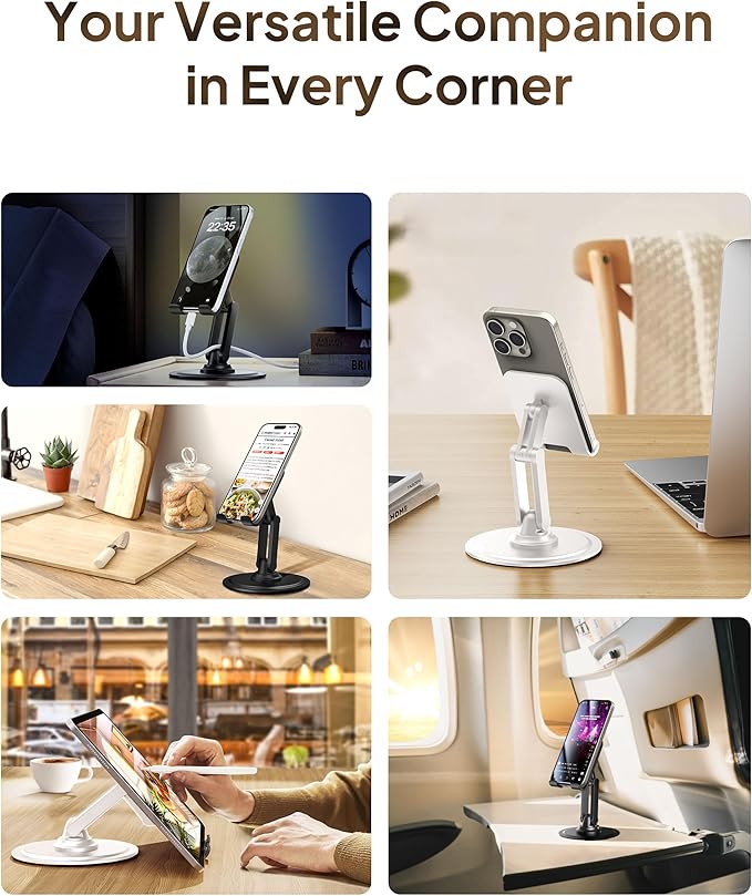 COOPER 360° Stand, Rotating Cell Phone Stand for Desk | Sturdy Metal Base, Foldable, Portable | Cell Phone Holder for Desk (Piano Black)