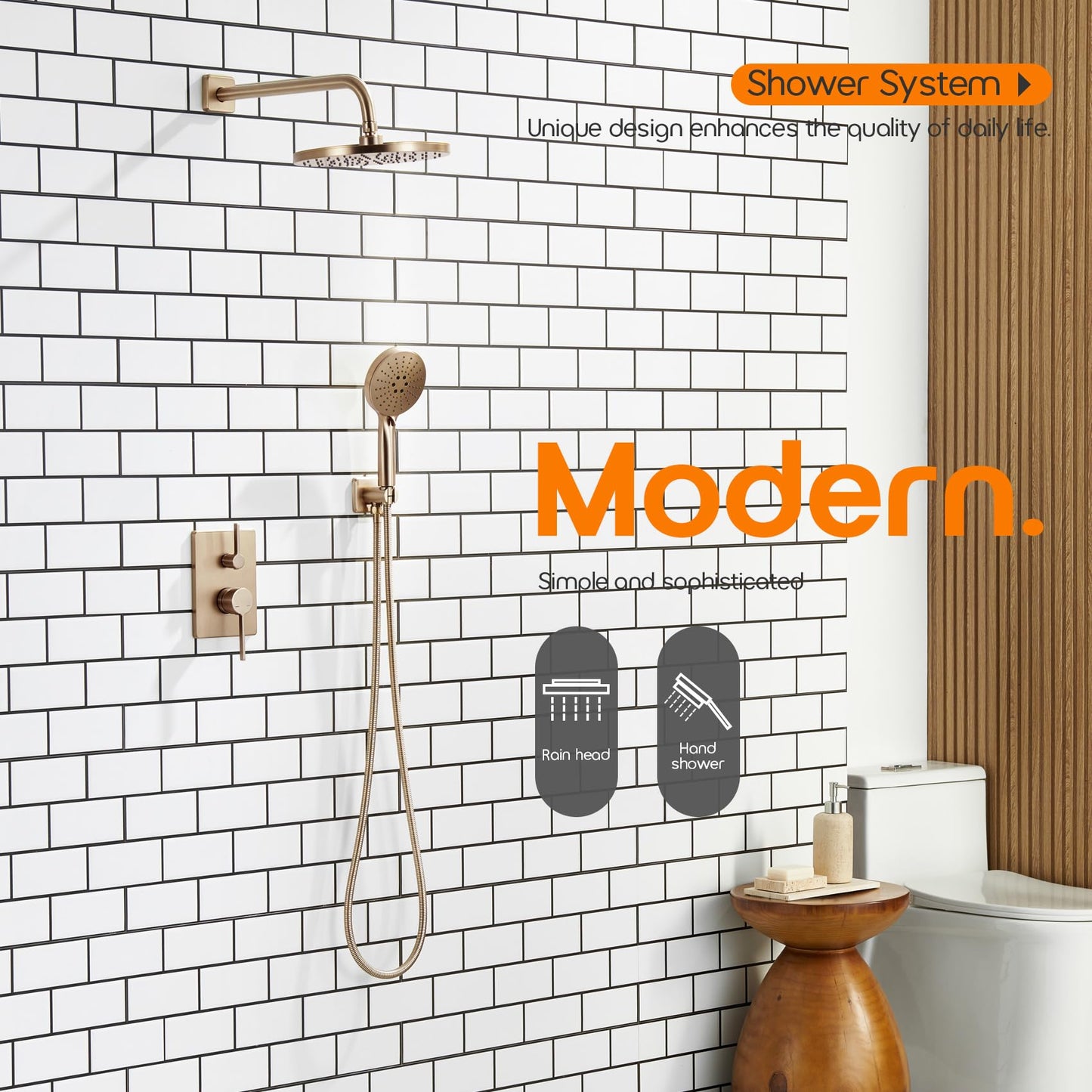 AONEON Bathtub Shower Trim Kit with 10'' High Pressure Rain Showerhead Faucet System, 3-Function Handheld Spray and Valve Included, Wall Mount Champagne Bronze SF001CPG-D10