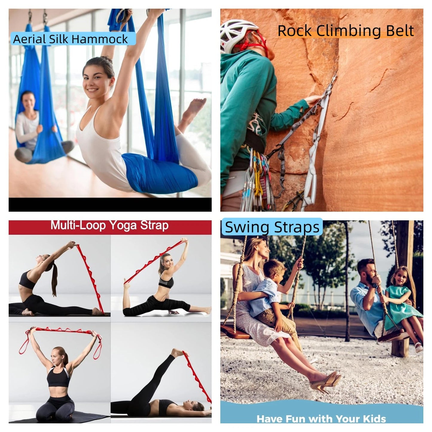 F.Life Aerial Yoga Hammock Accessory Set- Yoga Straps 2 Daisy Chain 3ft and 2 Carabiners for Yoga Trapeze Tree Swing Rigging Accessory