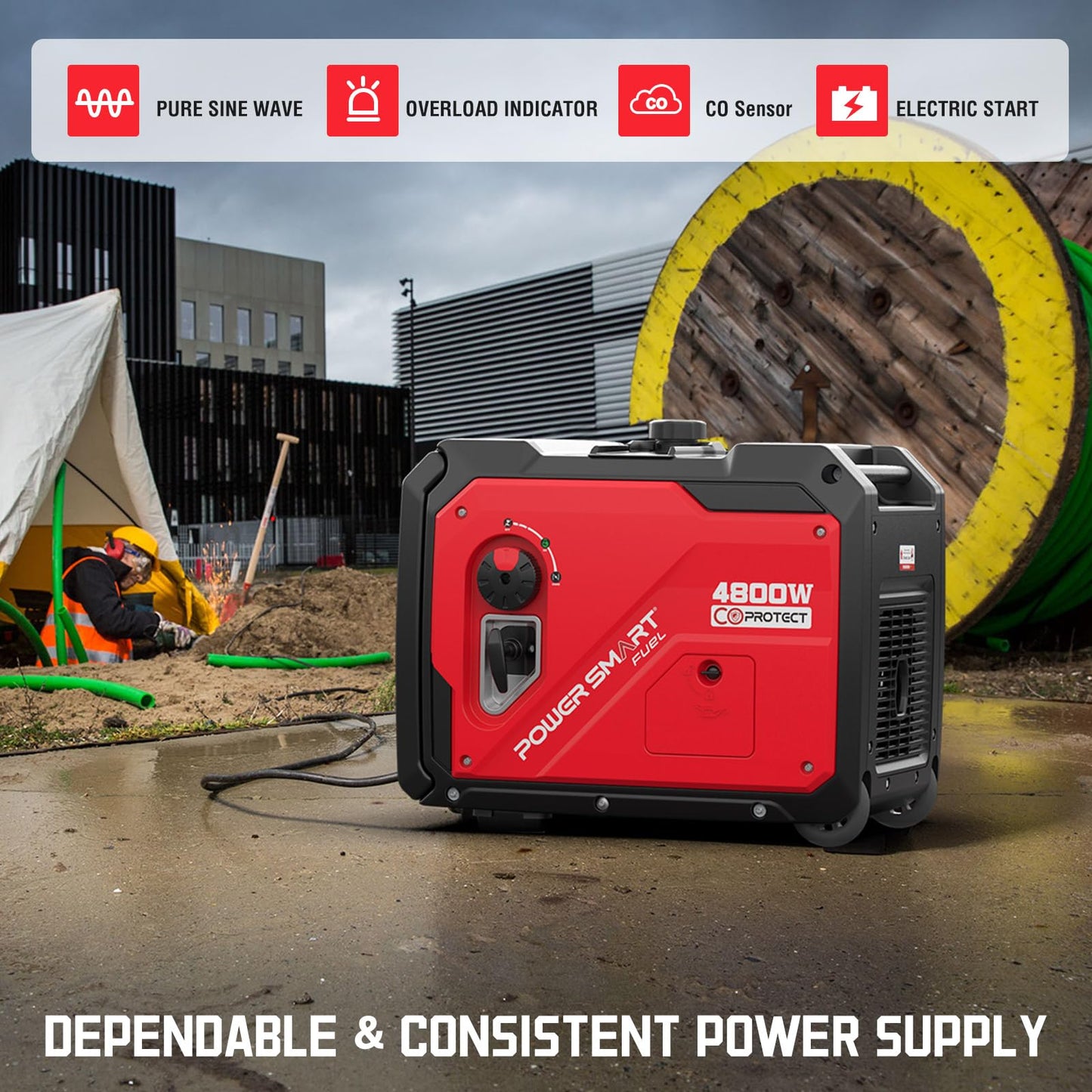 PowerSmart 4800W Portable Inverter Generator,Parallel Ready&Electric Start Super Quite Gas Powered,RV Ready with 30A Outlet, EPA & CARB Compliant for Home Backup, Camping,Portable Power Station