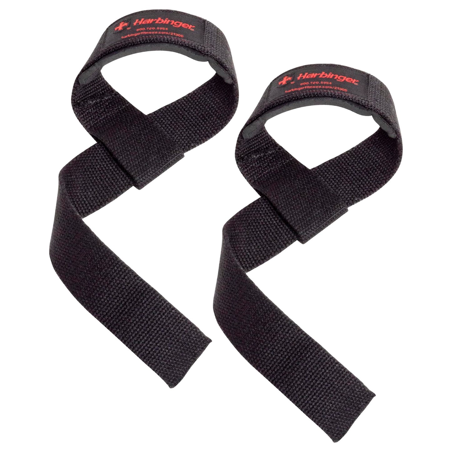 Harbinger Padded Cotton Lift Straps, Black - Soft, Supportive Neotek Wrist Pads - 21.5" Length, 1.5" Width - Reinforced Edges & Heavy-duty Stitching - Cushions Wrists for Lifting Support