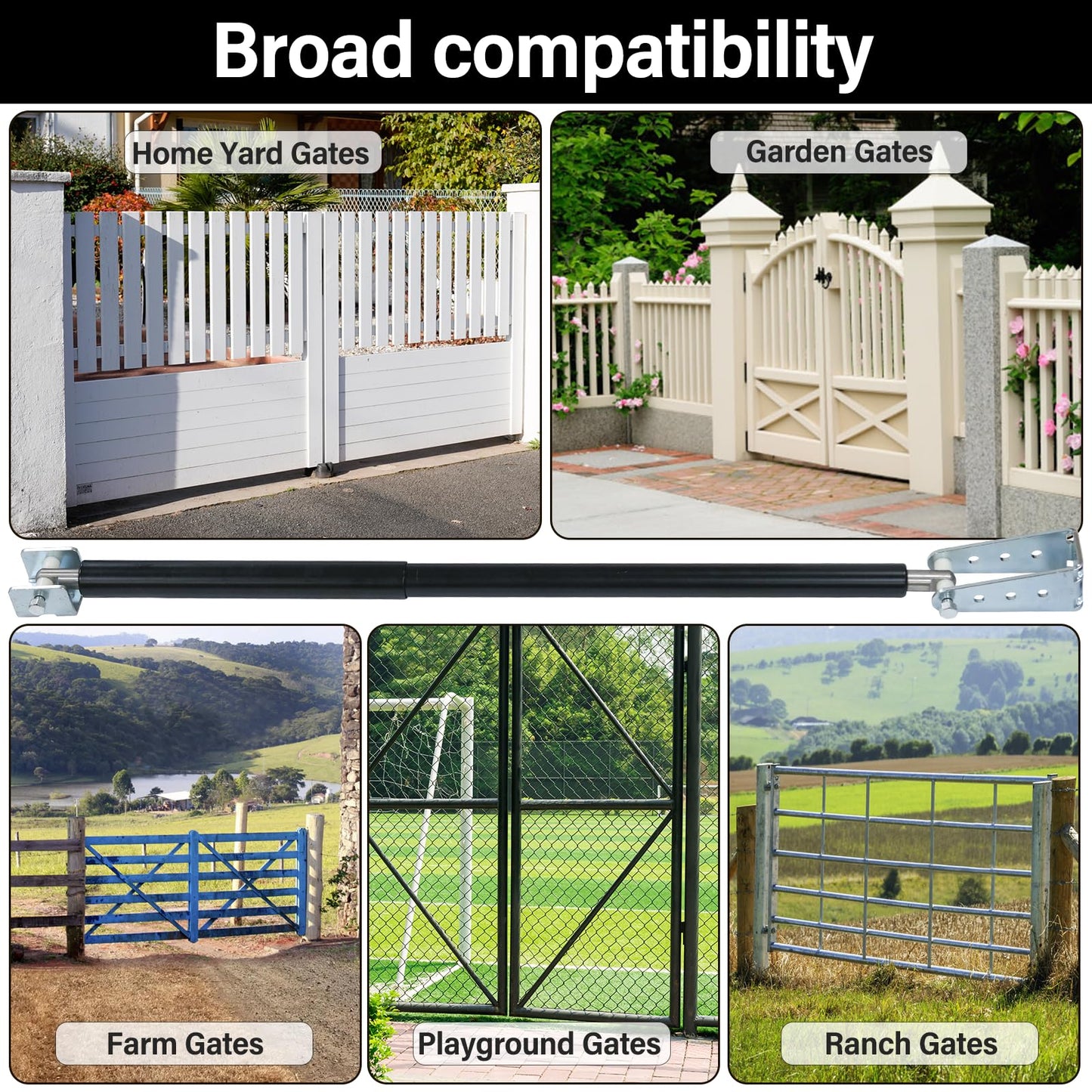 TB600 Hydraulic Outdoor Gate Closer for 150 to 250 lb, Width 44 to 72 Inches. Gates on Farms, Ranches, Gardens, Sports Complexes and Home Yards, Black, Opening Pressure 8 to 18 Pounds