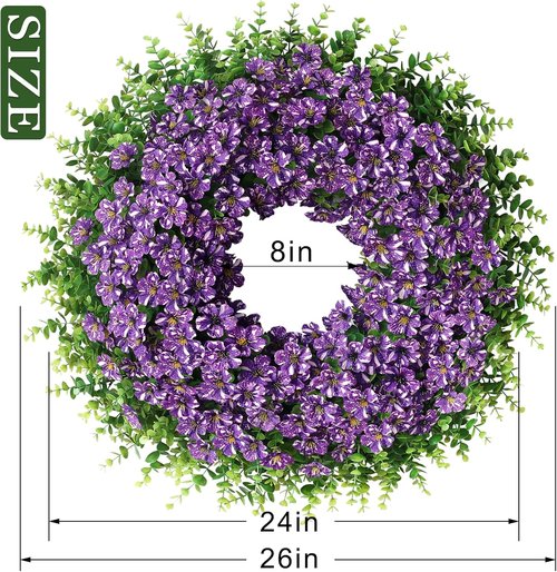26" Eucalyptus Wreath by [Brand Name] - Faux Starry Sky Morning Glory Flowers for Spring & Summer Decor | Purple