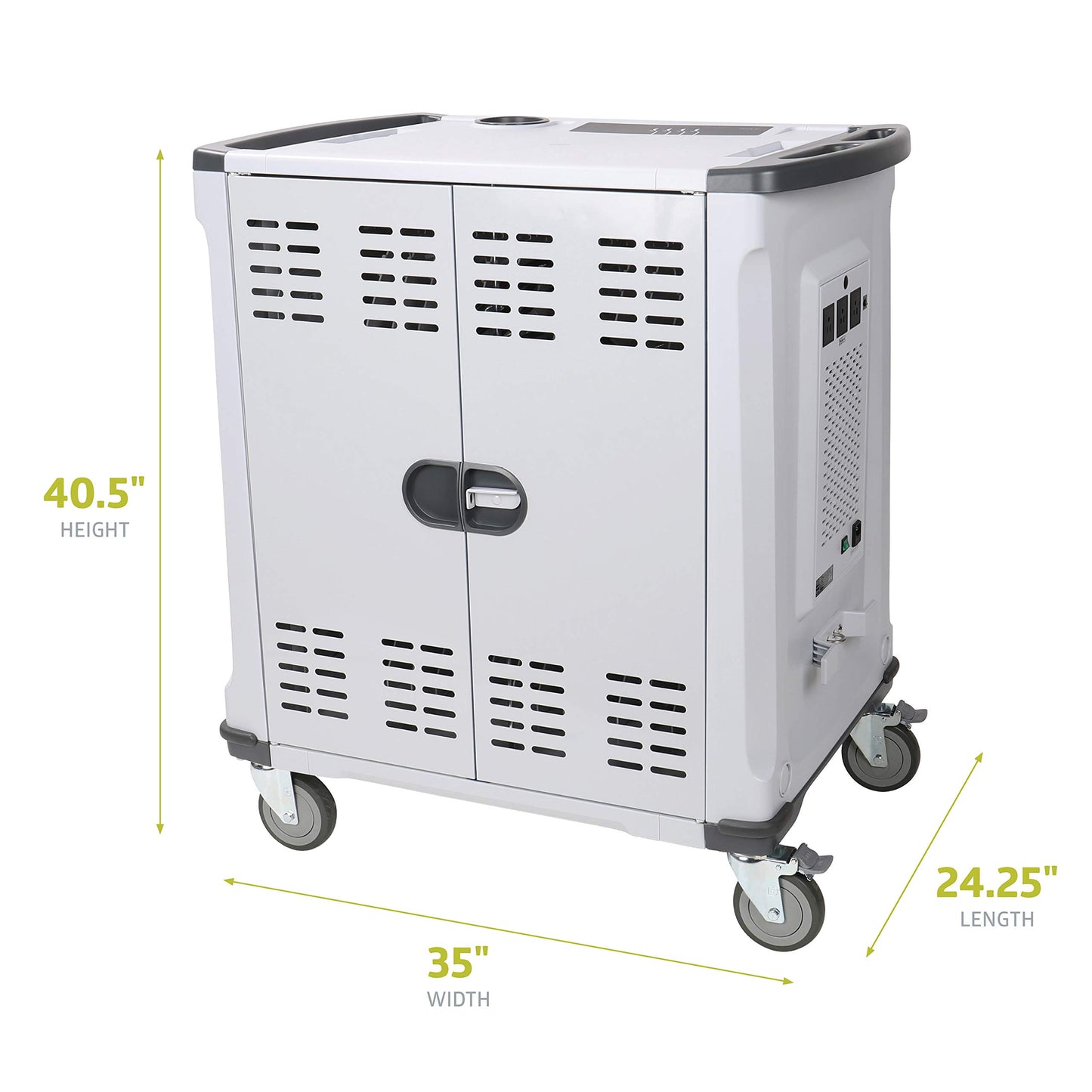 Pearington - MN142VS Premium Fully Assembled Heavy-Duty Smart Charge 42 Device Mobile Storage Cart w/3 External Outlets, 4 Point High Security, Up to 15.6" Screen Size, 3 Pull-Out Shelves