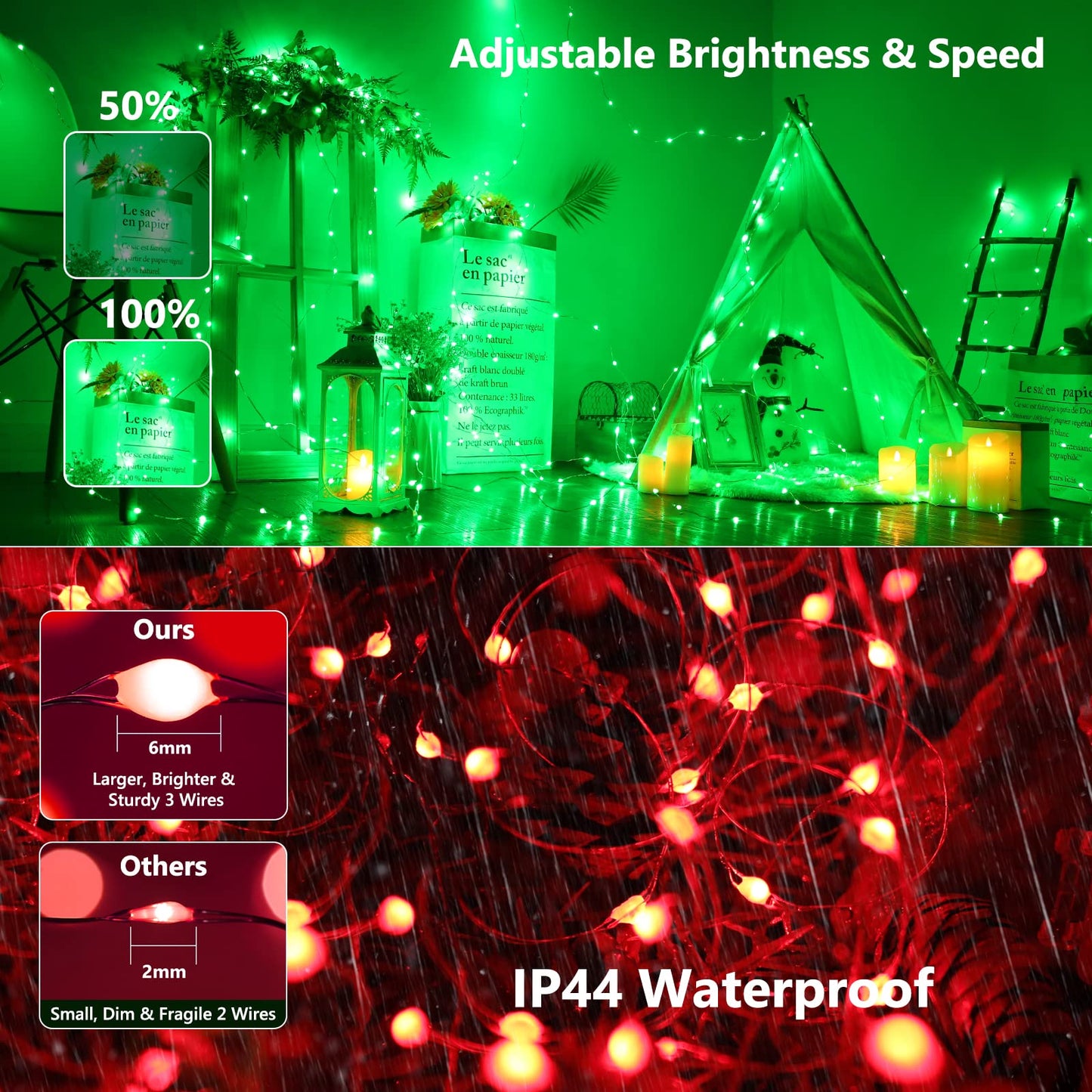 BrizLabs Fairy String Lights - 2 Pack 66ft 200 LED Color Changing Fairy Lights with Remote, Plugin Red White Blue Twinkle Light Rainbow Firefly Starry Light for Xmas Tree Halloween July 4th Easter
