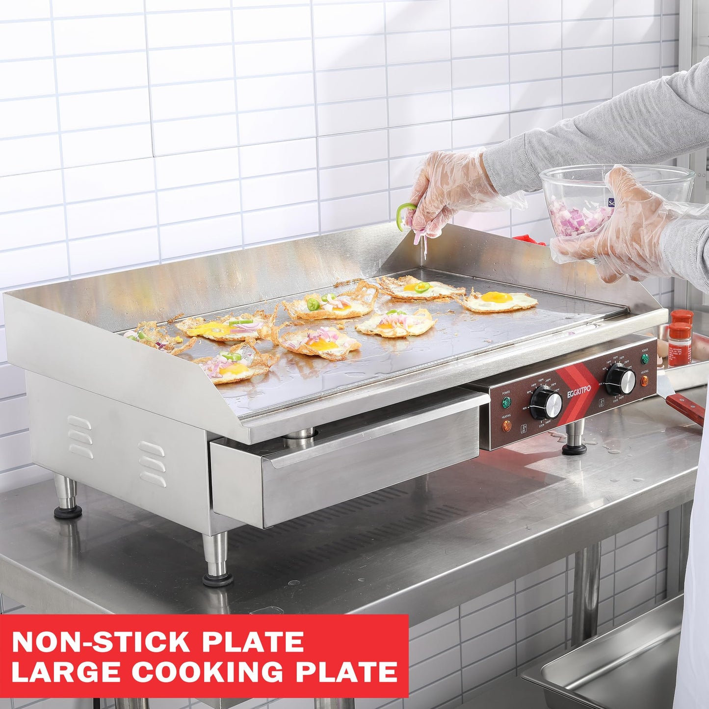 EGGKITPO ECF4-NG 50LB 120,000 BTU Natural Gas Fryer and 29 Inch Large Countertop Griddle Commercial Electric Griddle (120v 3500w)