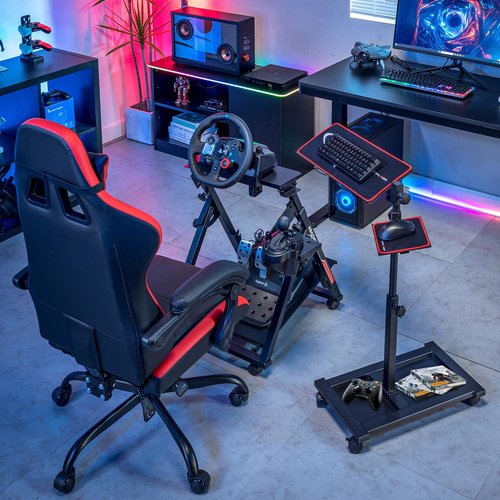 GTPLAYER Adjustable Racing Standing Keyboard and Mouse Tray Rolling with Wheels for Gaming Wheel Stand Simulator Cockpit (Black)
