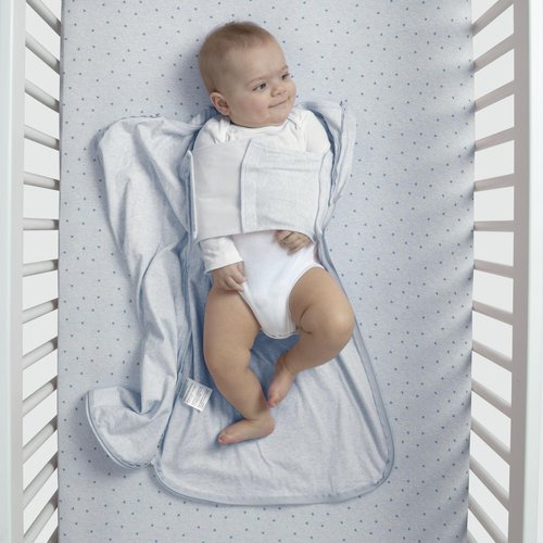 Delta Children Gap babyGap TrueSleep Sleep Sack | 100% Organic Cotton | GOTS and Oeko-Tex 100 Certified | 2-Way Zipper | Large: 6-12 Months, Bluish Grey Stripe