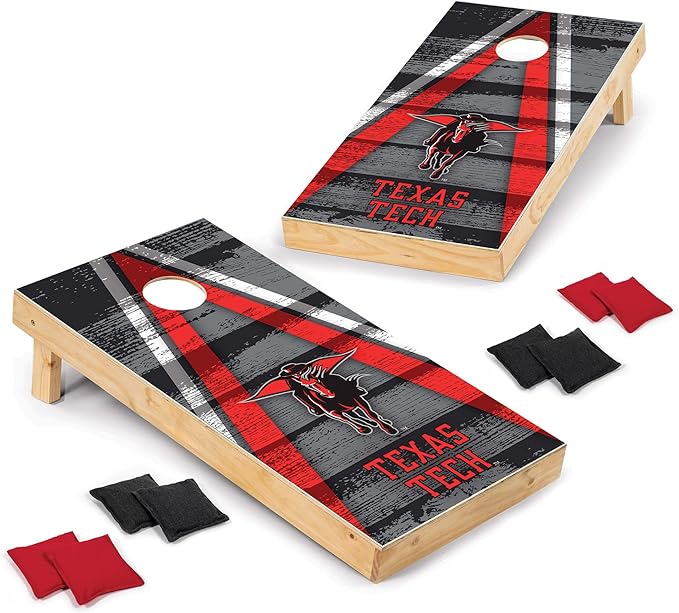 Wild Sports NCAA College 2' x 4' Wood Direct Print Tournament Cornhole Set, 8 Bean Bags, Vintage Triange Design - Tailgate, Outdoor, Backyard