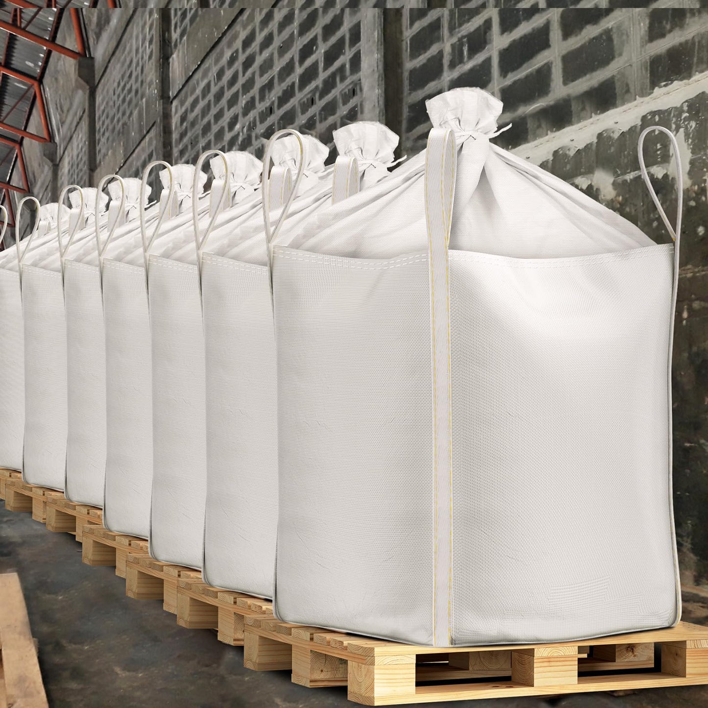 Hoolerry 10 Pcs FIBC Bulk Bag, 1.5 Ton 35" L x 35" W x 43" H 3300lbs Construction Dumpster Bag Heavy Duty Large Duffle Top Flat Bottom Woven Polypropylene Container for Sand Concrete Industrial
