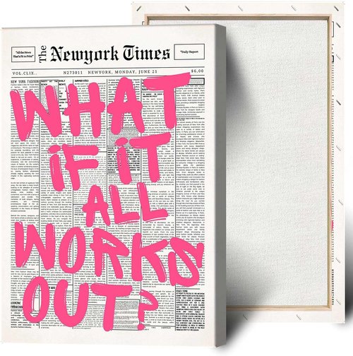 Drimiler Retro Newspaper Pink Font Poster - Positive Affirming Quote Canvas Wall Art | 12x18in Framed Decor