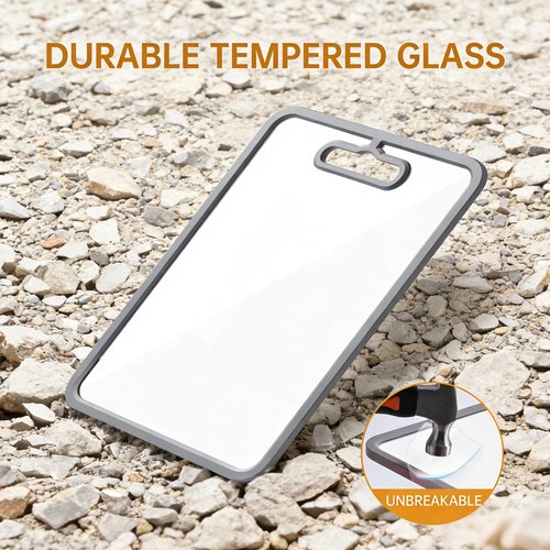 FYCTIO Glass Cutting Board for Kitchen, 2Pcs Tempered Glass Chopping Board with Non-Slip Edges, Dishwasher Safe Clear Cutting Board Set for Countertop, Heat & Shatter Resistant, Gray 15"×11" & 13"×9"