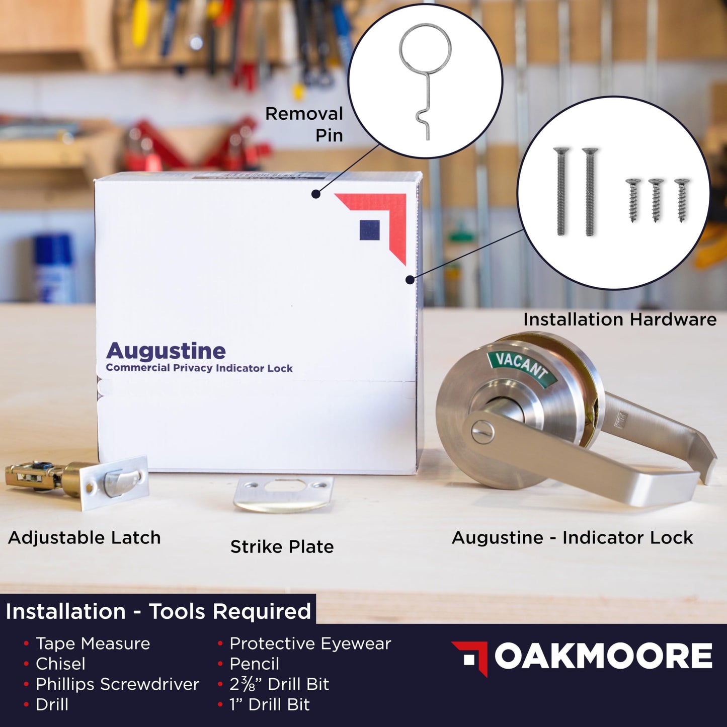 OAKMOORE Commercial Bathroom Door Handle with Indicator Lock | Privacy Commercial Locks for Public Restrooms | Vacancy Indication Occupied Deadbolt | Industrial Door Handle Bathroom Door Lock
