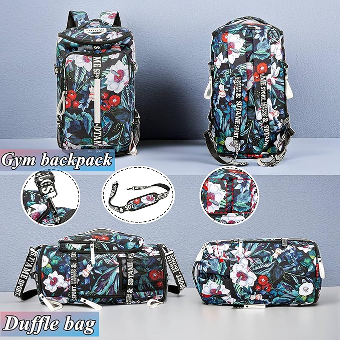 Gym Duffle Bag Backpack with Shoe Compartment,4 ways Travel Backpack for Women and Men,Multi-Functional Weekender bag with Waterproof Layer&Laptop Compartment for Fitness, Travel,Camping