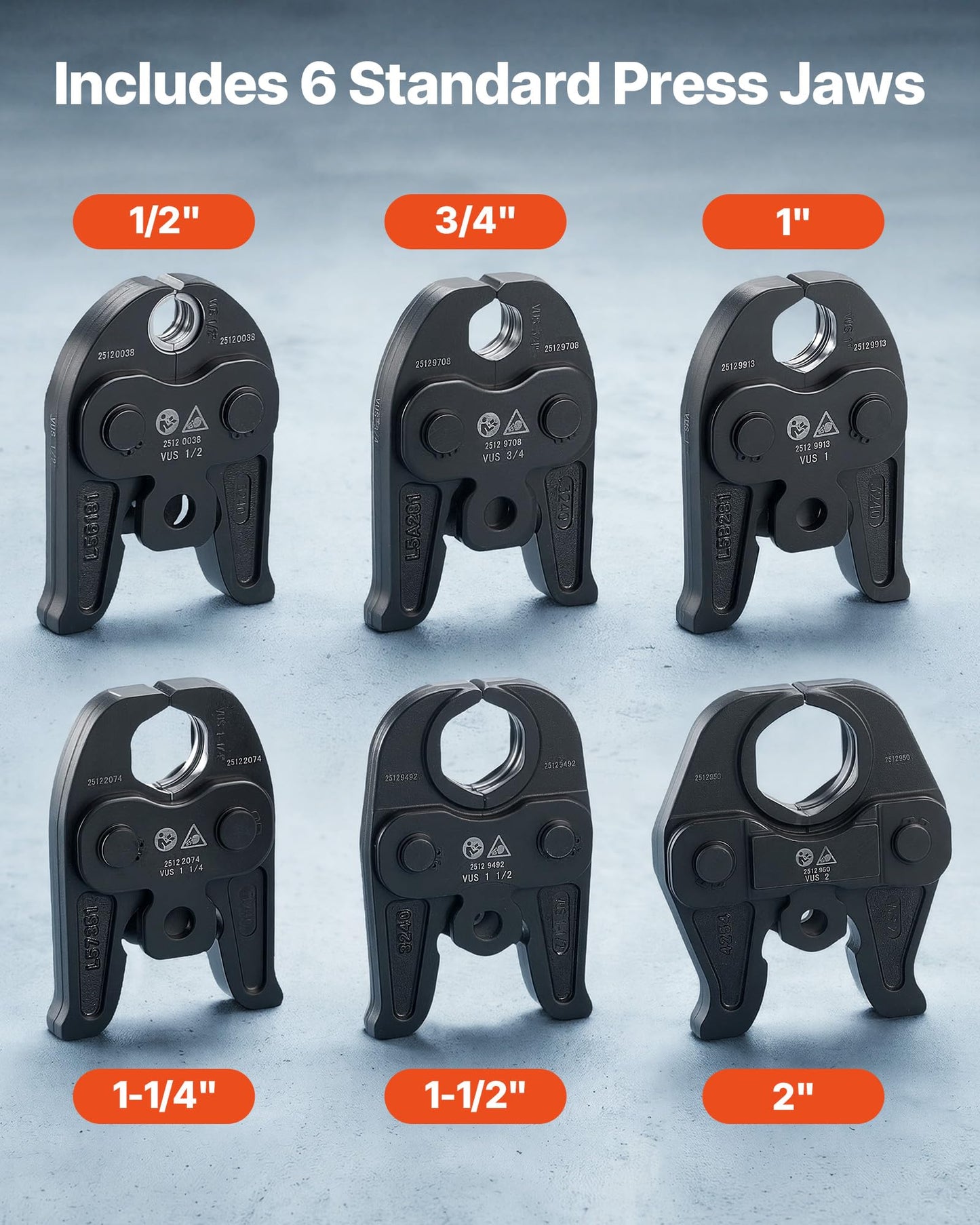 VEVOR Press Tool, 18V Electric Crimping Tool for 1/2", 3/4", 1", 1-1/4", 1-1/2", 2" Copper Pipes, 32KN Press Tool Compatible with ProPress - with 6 VUS Jaws, 2PCS 4AH Batteries, Charger & Toolbox