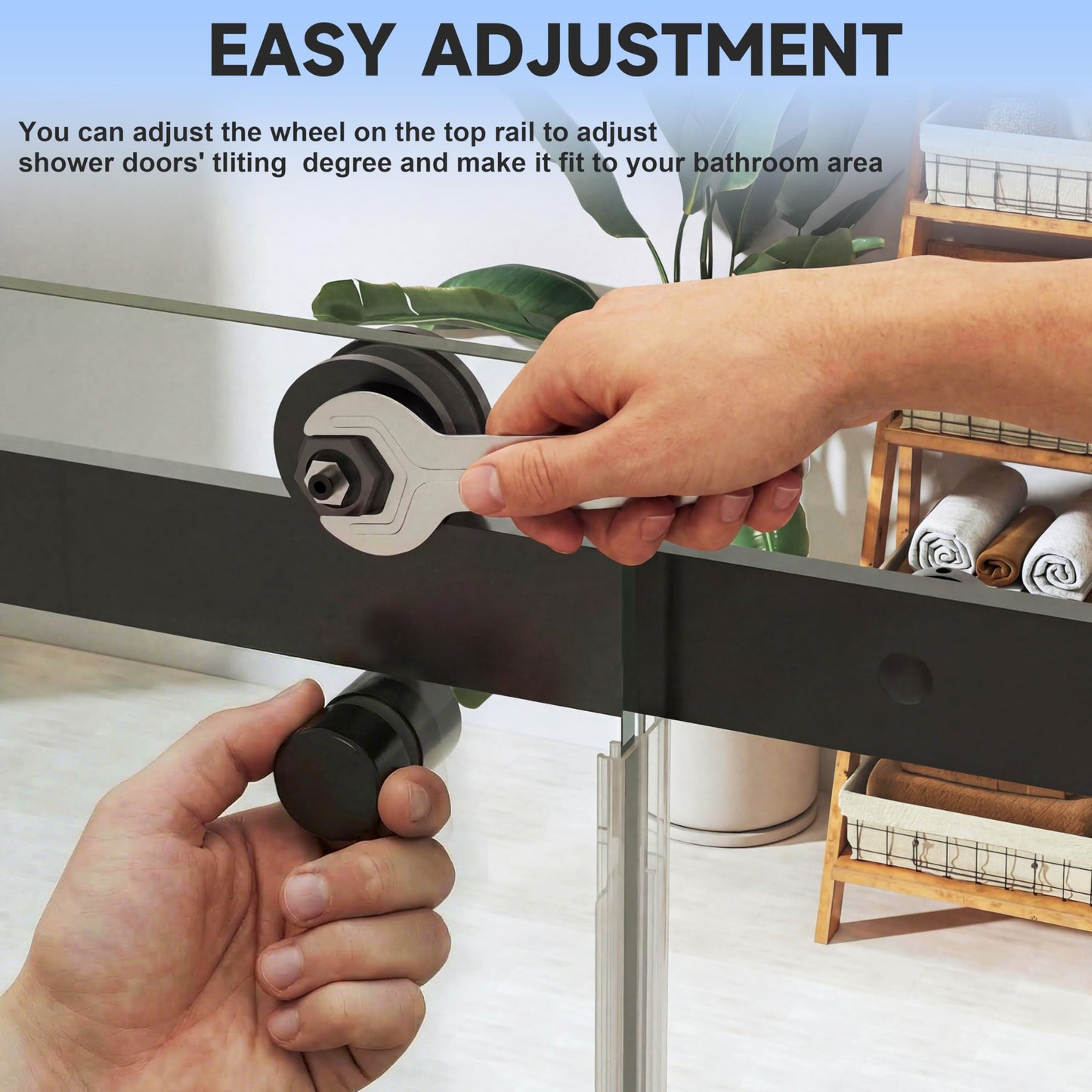 Hasipu Frameless Shower Door,Double Sliding Stainless Steel Hardware 44-48" W x 76" H - Shower Glass Door with 5/16"（8mm） Inch Clear Tempered Glass,Black