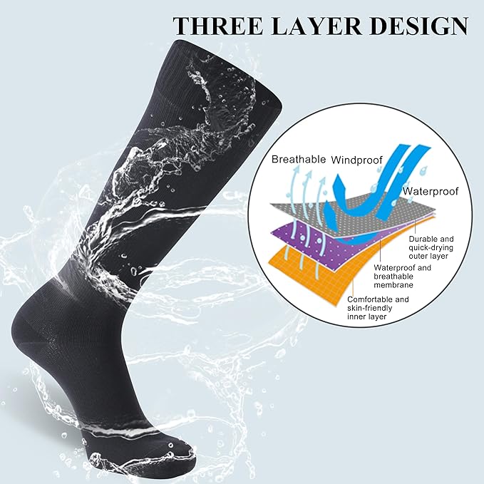 Waterproof Socks, Men Women Knee High Hiking Kayaking Socks 1 Pair