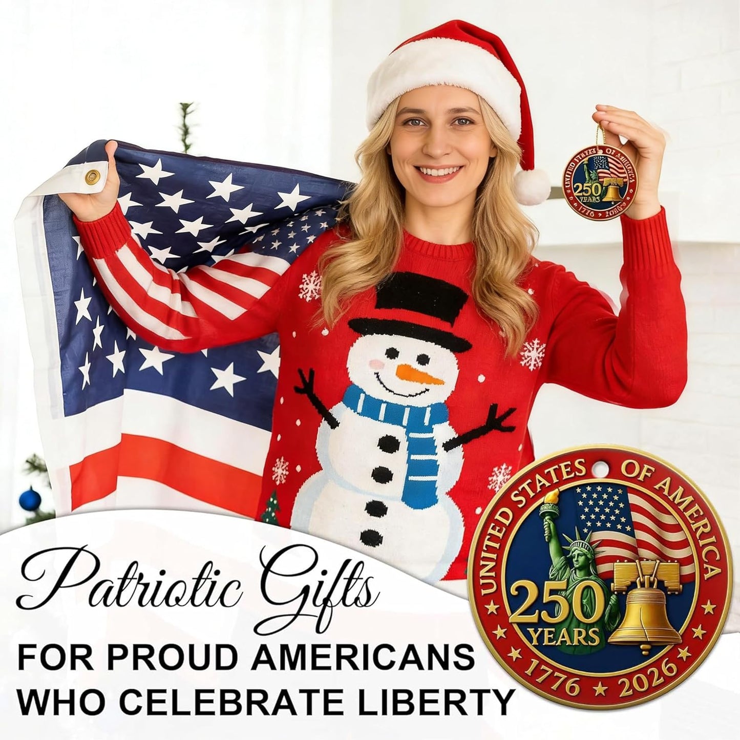 USA 250th Anniversary Ornament - 2D Acrylic Design | Patriotic Holiday Gift for 4th of July