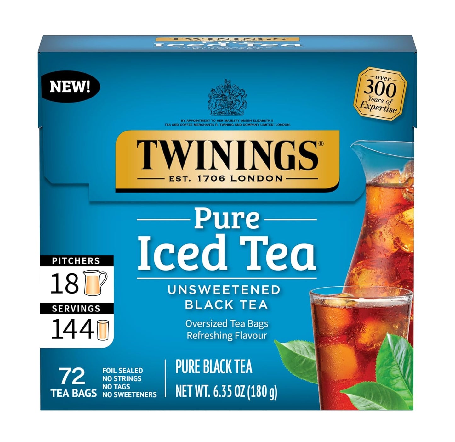 Twinings Black Iced Tea - 72 Oversized Tea Bags | Unsweetened, Caffeinated, Makes 18 Pitchers