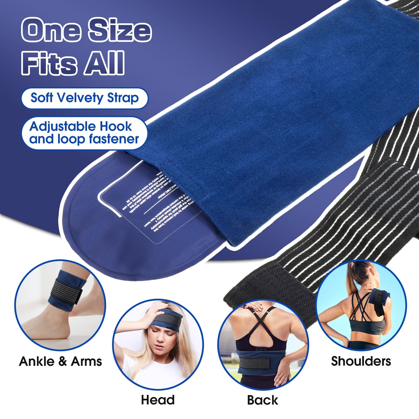 Ice Packs for Injuries Reusable, 4 Pack Hot and Cold Gel Packs and 2 Pack Adjustable Flexible Gel Wraps for Back Shoulders Arms Knees and Legs Injury Recovery, Alleviate Joint and Muscle Pain Relief