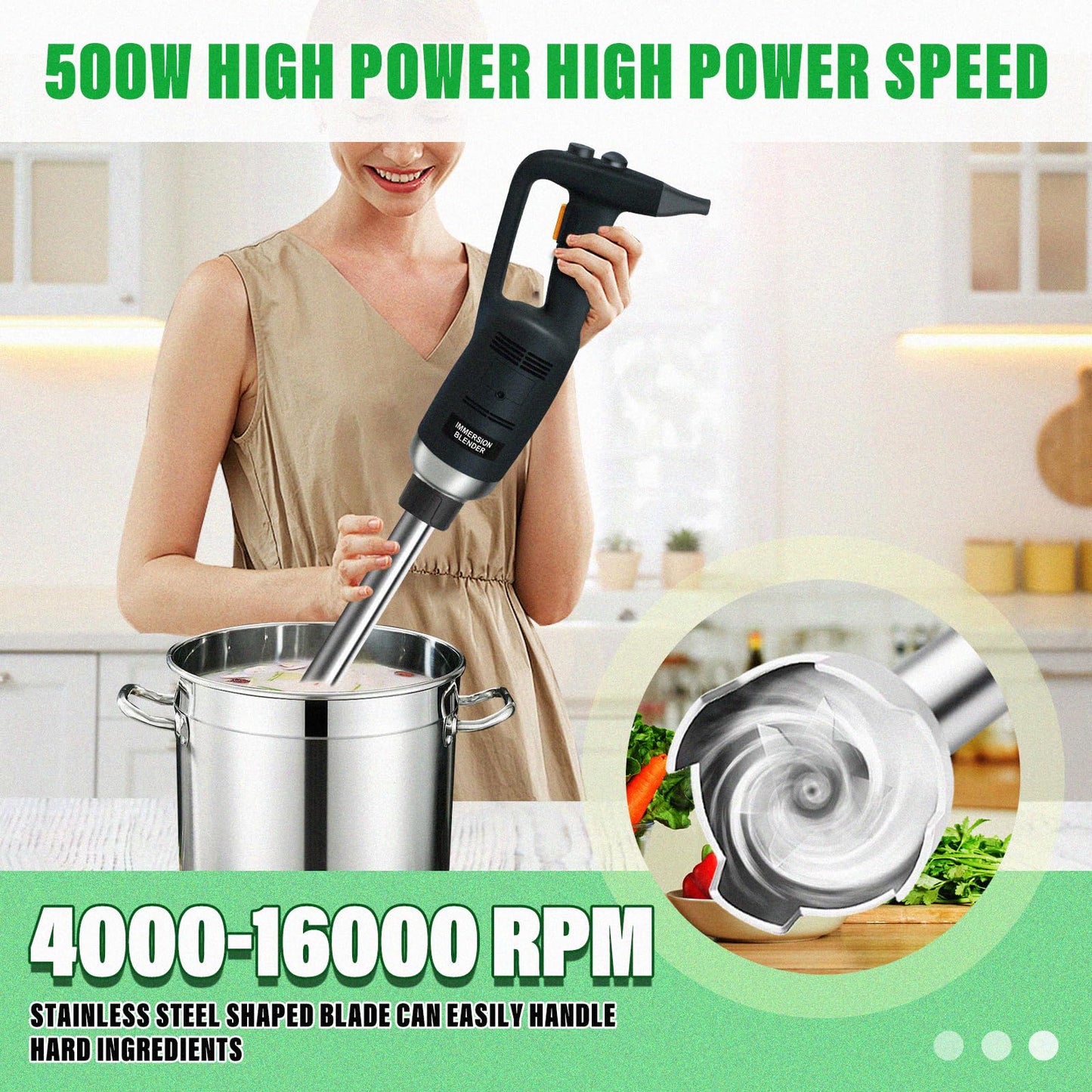 BNDHKR 10 inch Electric Immersion Blender Commercial/Home kitchen handheld Blenders 500W 4000rpm to 16000rpm Detachable Shaft Food Grade Stainless Steel for shakes soups smoothies Puree