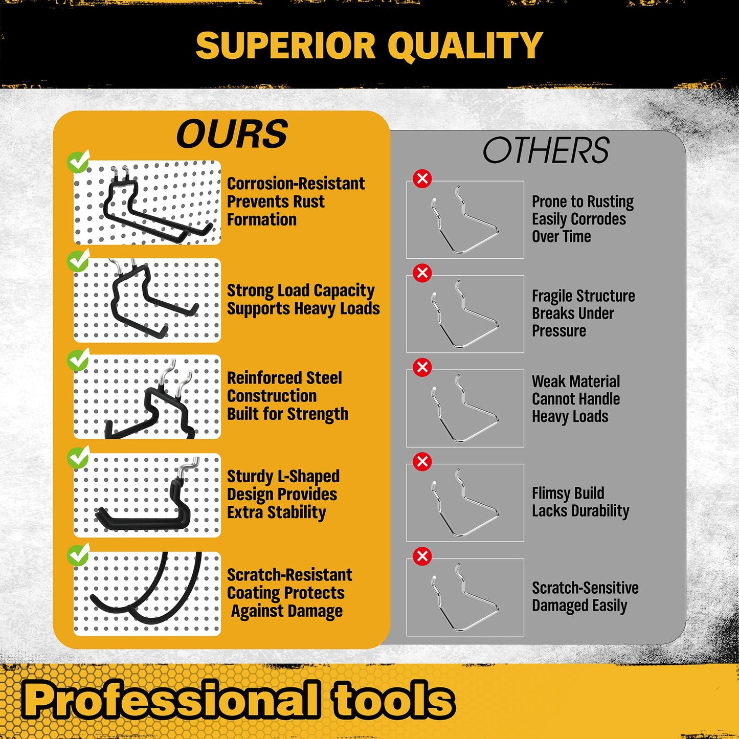ELEAD 12-Piece Pegboard Hooks with Extension Straps, Heavy Duty Organizer Pegboard Accessories Fit for 1/4" Pegboard, Peg Board Tool Utility Hangers for Power Tool, Drill, Bag, Cord