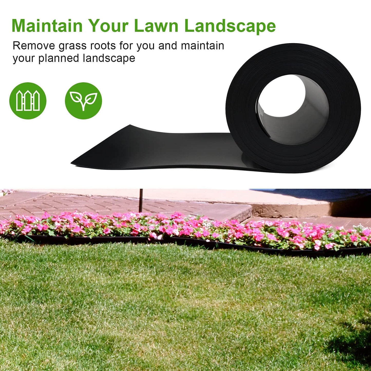 12 Gauge 60 Feet Grass Weed Barrier Landscape Edging 10 inch Depth Flexible Border Roll Lawn Landscape Garden Edging for Backyard Driveway Path Sidewalk
