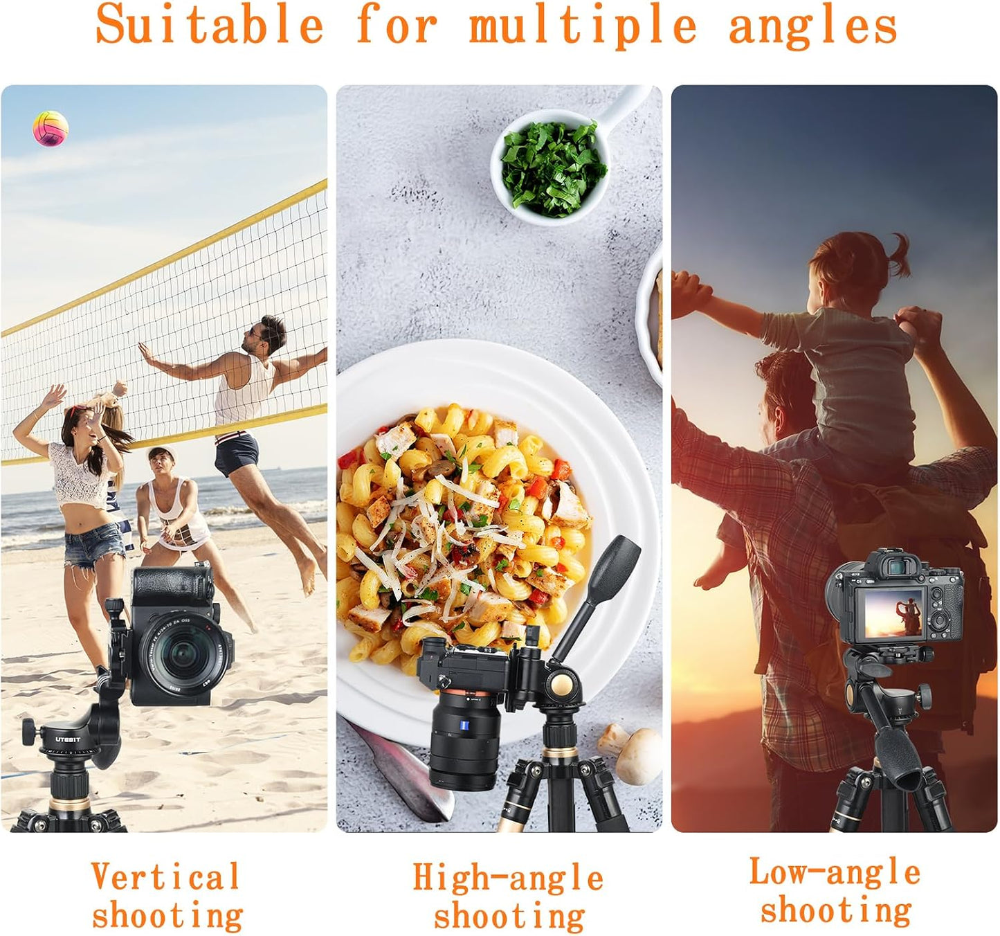 UTEBIT 11 lbs/5kg Tripod Fluid Head Tilt Head with Arca Swiss Quick Release Plate and Handle, Metal Camera Tripod Head