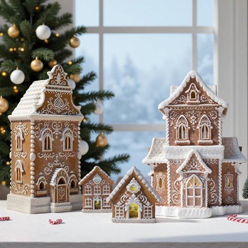 Braxio Gingerbread House Kit - 2PCS Miniature LED Light Decor for Indoor Home Aesthetic - 3 Inch