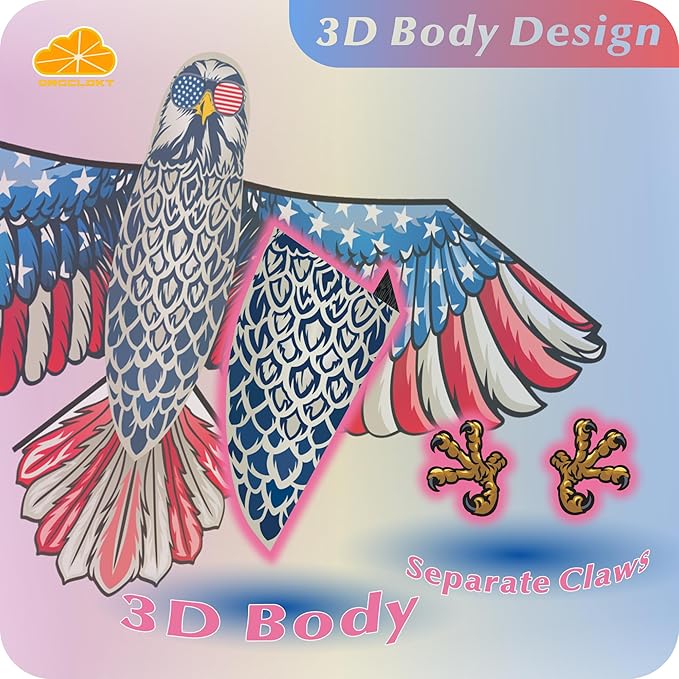 ORGCLDKT- 3D Lifelike Style Bird/Eagle Kite, Super Easy to Fly with, Ideal for Kids, Adults, Girls, Boys. Kites for The Beach, Grassland, Hiking