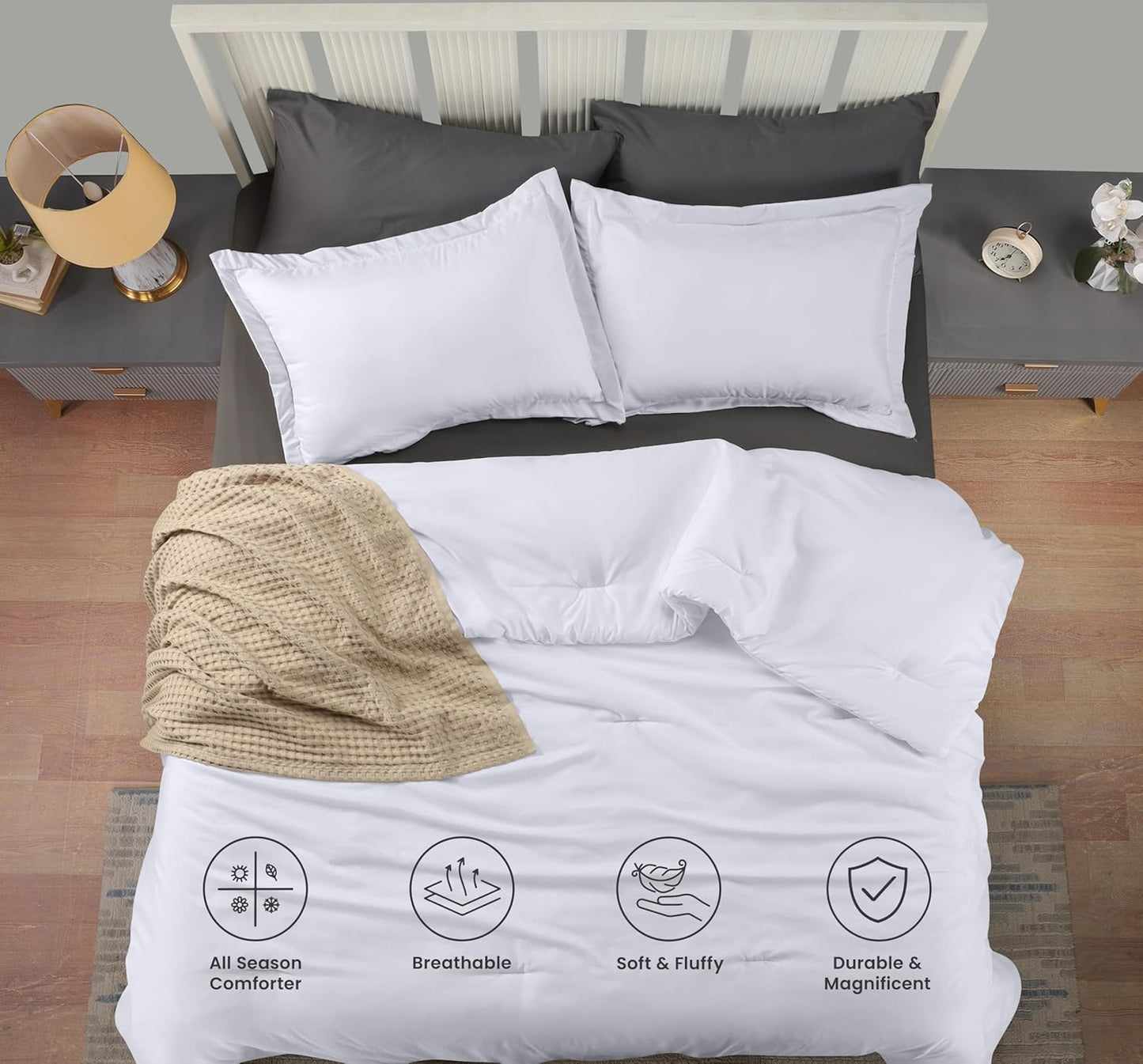 Utopia Bedding King Comforter Set - 3 Piece White Down Alternative Soft Bedding | 90 x 102 Inches