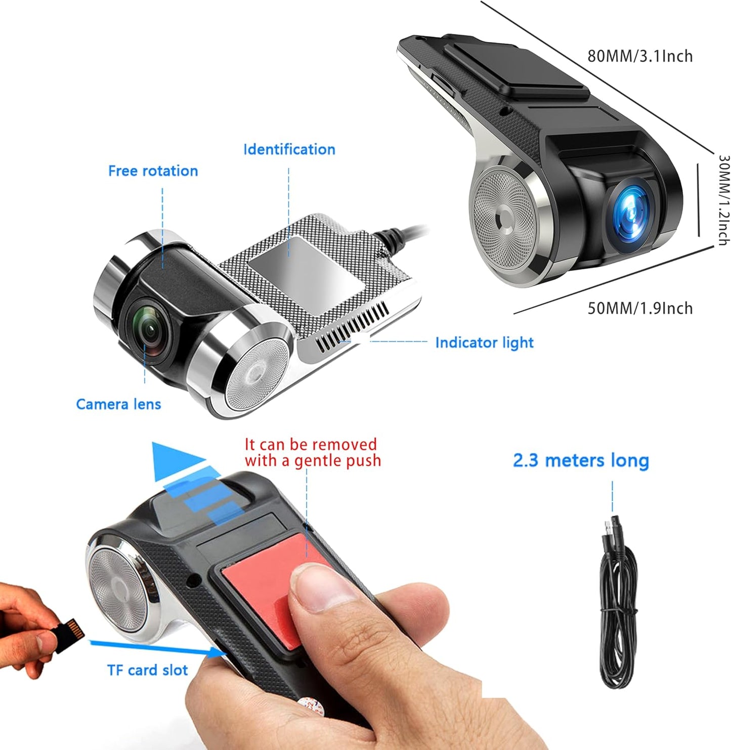 METEESER 64GB 24Hours USB Car DVR Camera Video Recorder, USB Dash Cam, WDR Full HD Dash Camera Car Driving Recorder