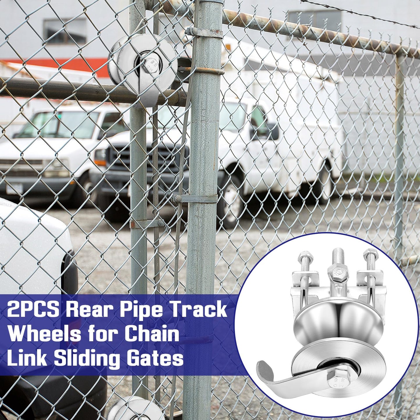 MorningRo 4 Pack Sliding Gate Rollers Rear Pipe Track Wheels for Chain Link Sliding Gates Galvanized Gate Rollers for 1-7/8" Gate Frame Rolls on 1-5/8" Pipe Track Heavy Duty Sliding Gate Wheels