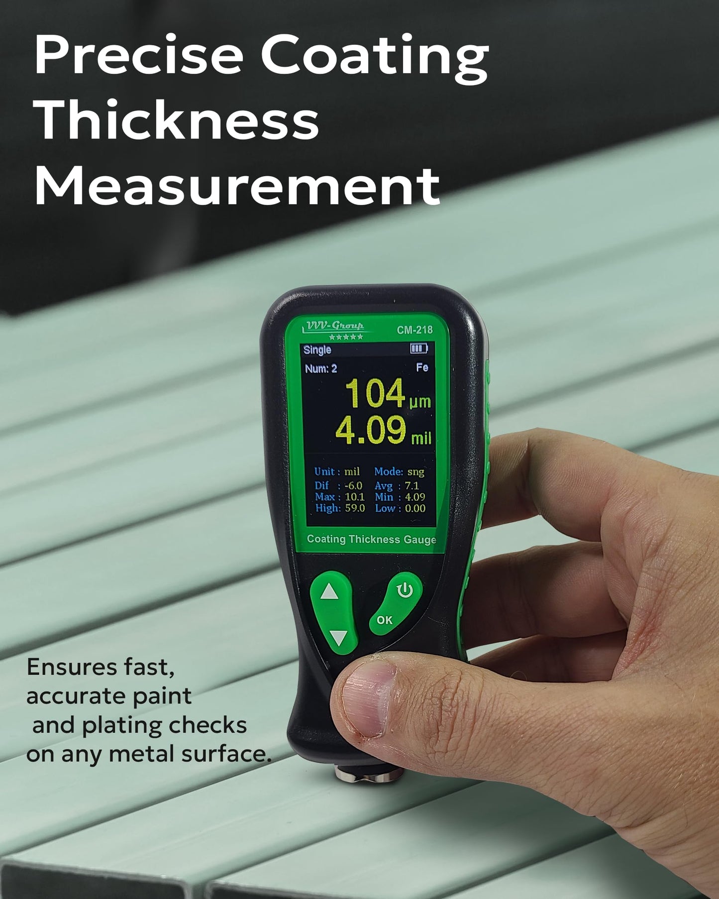 Digital Coating Thickness Gauge CM-218 Best Mil/Micron Paint Depth Meter for Car and Industrial (Resolution 0.01mils) (Fe/Al)