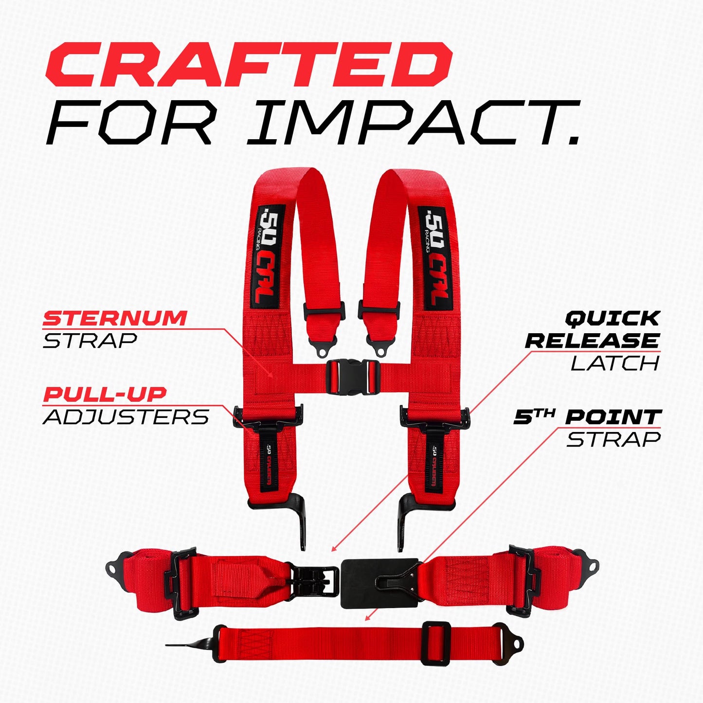 1pc Red 3" 5 Point Harness SFI certified for Bucket Seat, Quick Release Race Latch, Racing Harness 5 point, Race Car, Off Road, UTV, RZR 5pt [6092]