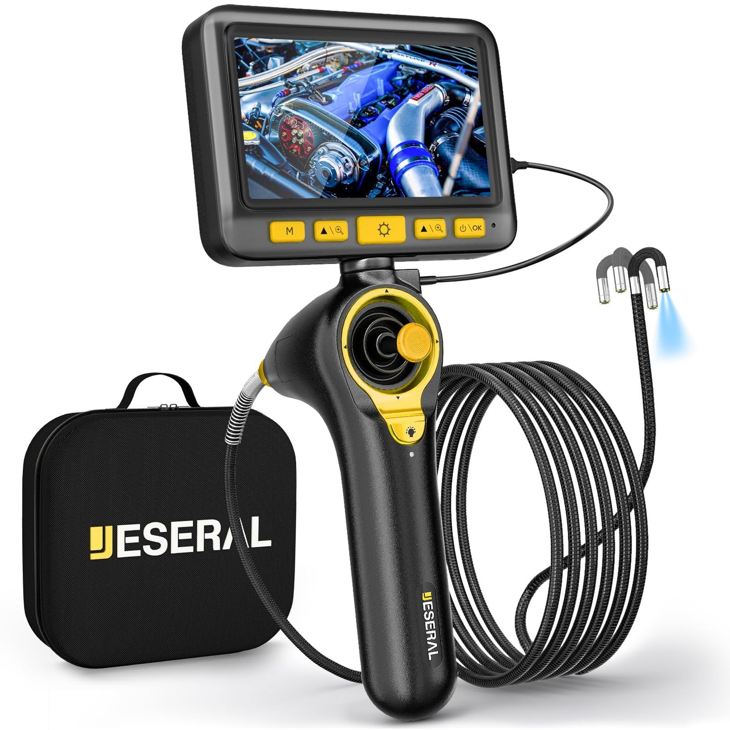 360°Articulating Borescope Camera - JESERAL 5" HD 1080P Inspection Camera Screen with 6 Light, Endoscope with 6.2mm IP67 Waterproof Probe, 3X Zoom 4-Way Borescope Engine with 1M Flexible Cable