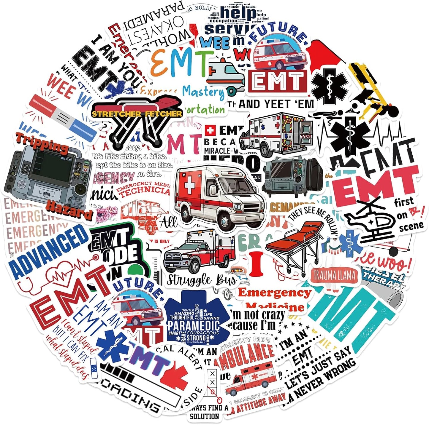 Dslalaly 50PCS EMT Stickers for Emergency Medical Technicians - Waterproof EMS Decals for Paramedics & Healthcare