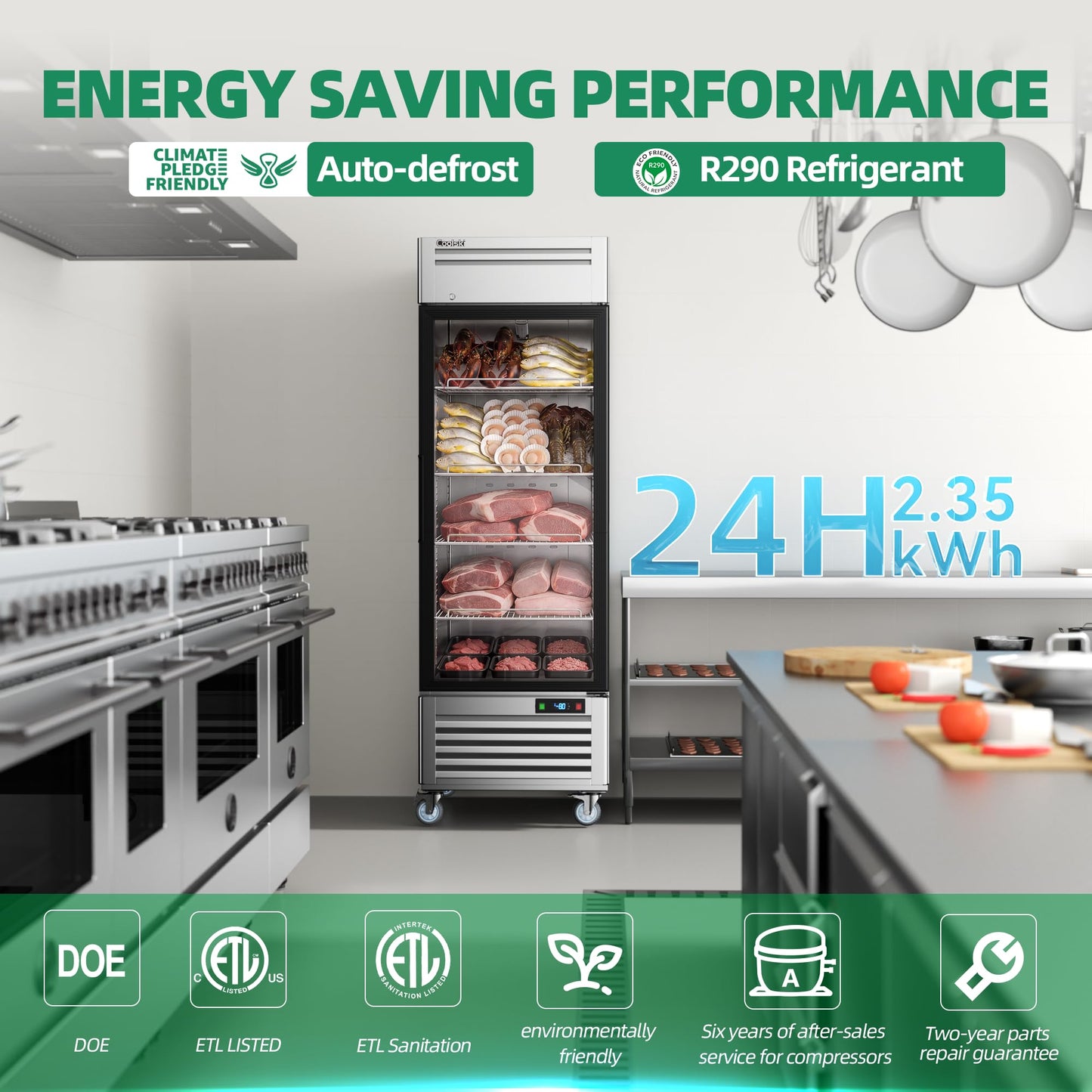 Coolski Commercial Display Freezer with Single Glass Door, 21.8 Cu.ft. Upright Merchandiser Freezer for Ice Cream and Frozen Food, Adjustable Shelves, Auto Defrost, LED Lighting, ETL DOE Certified